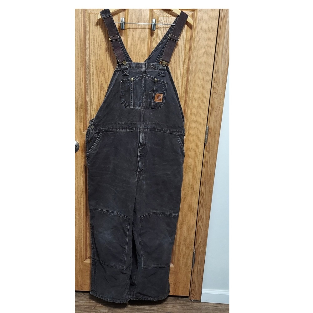 Carhartt Bib Overalls R27-DKB Mens Quilt‎ Lined Dark Brown 46x30 Workwear